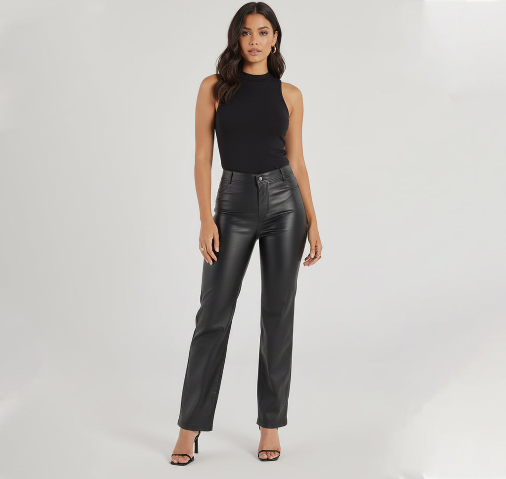 Pantalon en Simili-Cuir pour Femme – Style Vintage