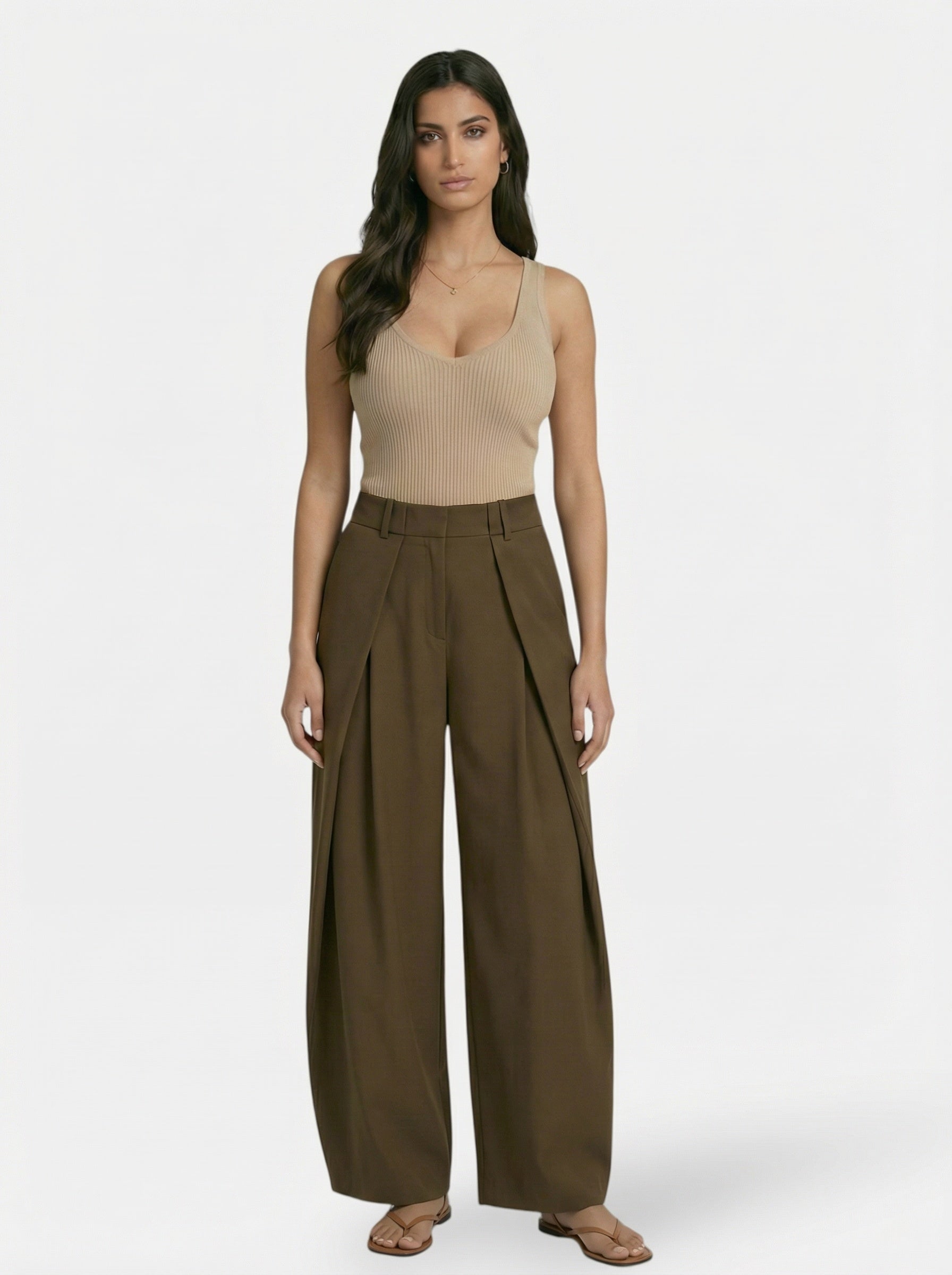 Sloane Signature - Le Pantalon Large à Plis Profonds Femme